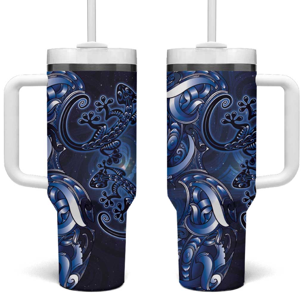 New Zealand Gecko Maori Art Tattoo Tumbler With Handle Matariki Mode LT03 One Size: 40 oz Blue - Polynesian Pride