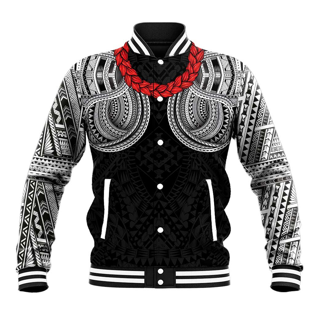 Samoan Traditional Art Tattoos Baseball Jacket Tatau Tribal Motifs with Ula Fala Black LT03 Unisex Black - Polynesian Pride
