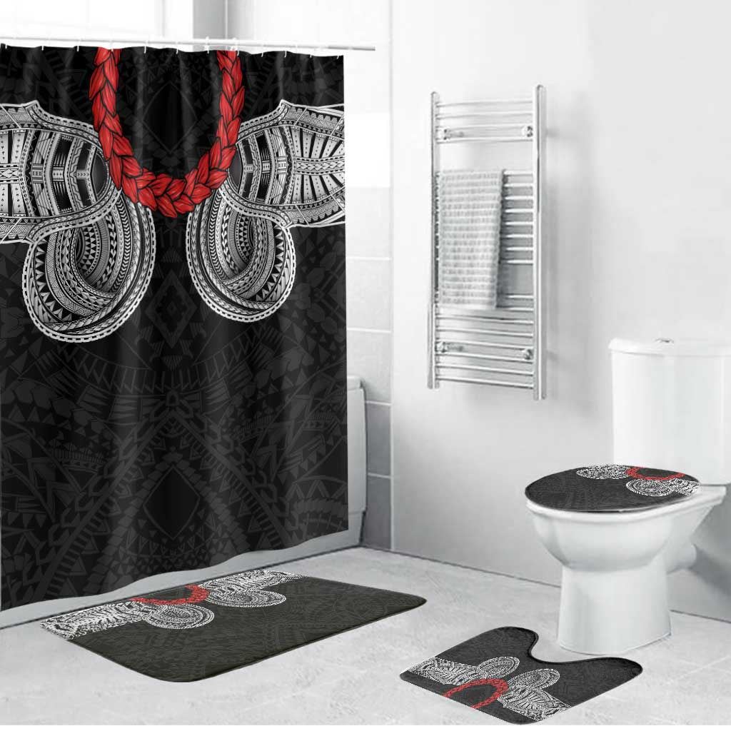 Samoan Traditional Art Tattoos Bathroom Set Tatau Tribal Motifs with Ula Fala Black LT03 Bathroom Set (4 pcs) Black - Polynesian Pride