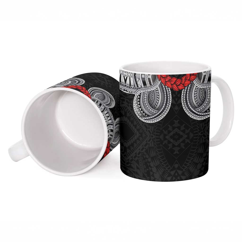 Samoan Traditional Art Tattoos Ceramic Mug Tatau Tribal Motifs with Ula Fala Black LT03 - Polynesian Pride