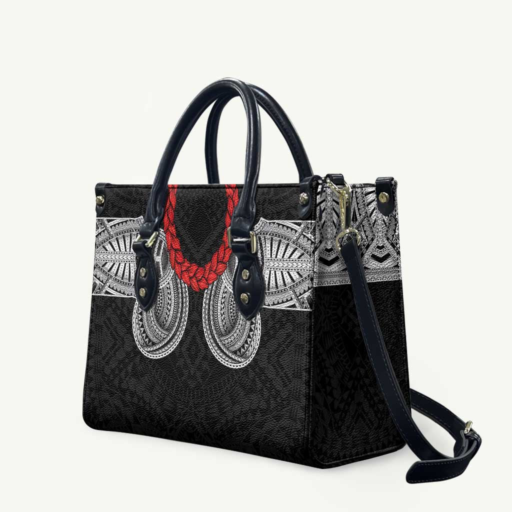Samoan Traditional Art Tattoos Leather Bag Tatau Tribal Motifs with Ula Fala Black LT03 Black - Polynesian Pride