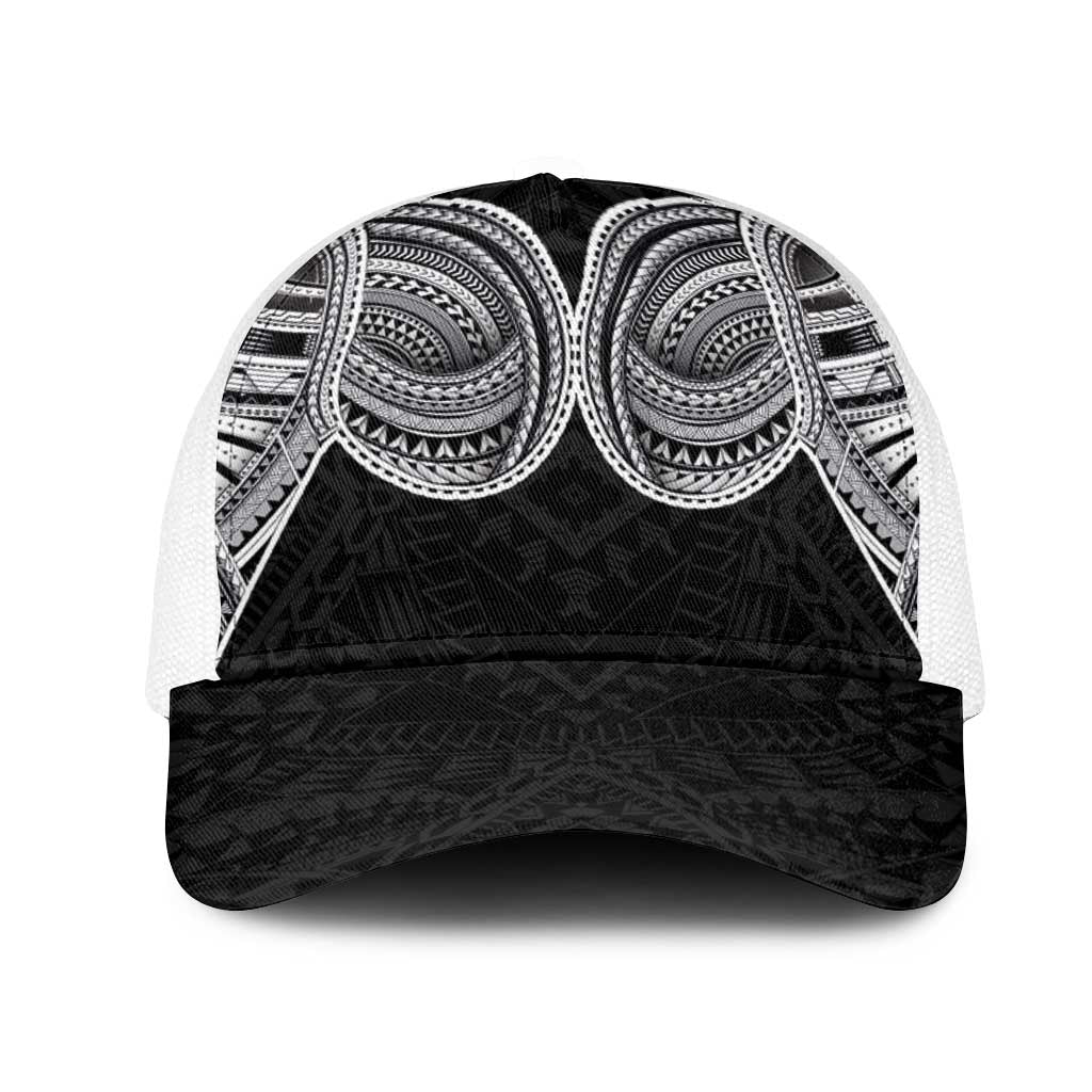 Samoan Traditional Art Tattoos Mesh Trucker Cap Tatau Tribal Motifs with Ula Fala Black LT03 One Size White Black - Polynesian Pride