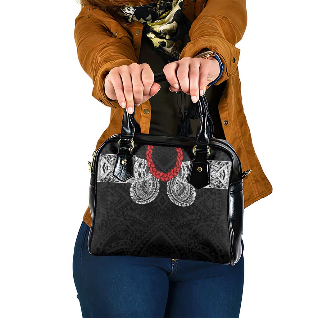 Samoan Traditional Art Tattoos Shoulder Handbag Tatau Tribal Motifs with Ula Fala Black LT03 One Size Black - Polynesian Pride