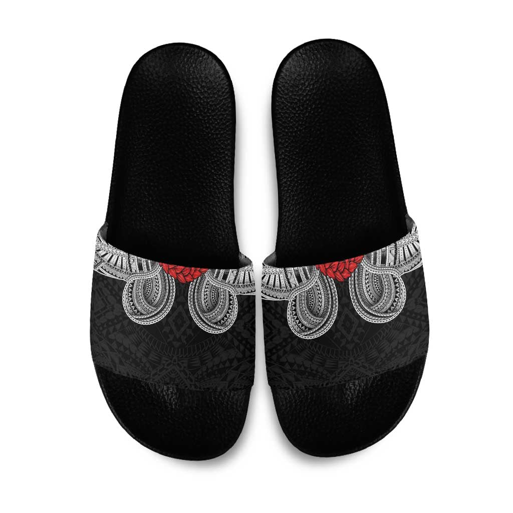Samoan Traditional Art Tattoos Slide Sandals Tatau Tribal Motifs with Ula Fala Black LT03 Black - Polynesian Pride