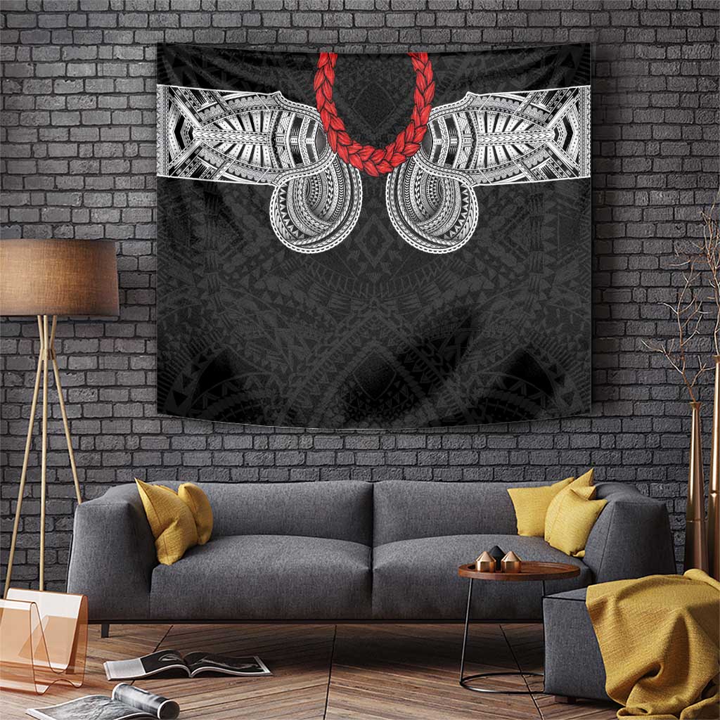 Samoan Traditional Art Tattoos Tapestry Tatau Tribal Motifs with Ula Fala Black LT03 Black - Polynesian Pride