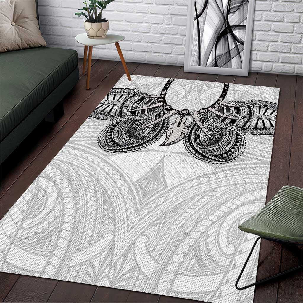 Samoan Traditional Art Tattoos Area Rug Tatau Tribal Motifs with Ula Nifo White LT03 White - Polynesian Pride