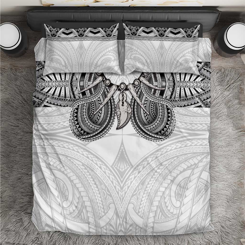 Samoan Traditional Art Tattoos Bedding Set Tatau Tribal Motifs with Ula Nifo White LT03 White - Polynesian Pride