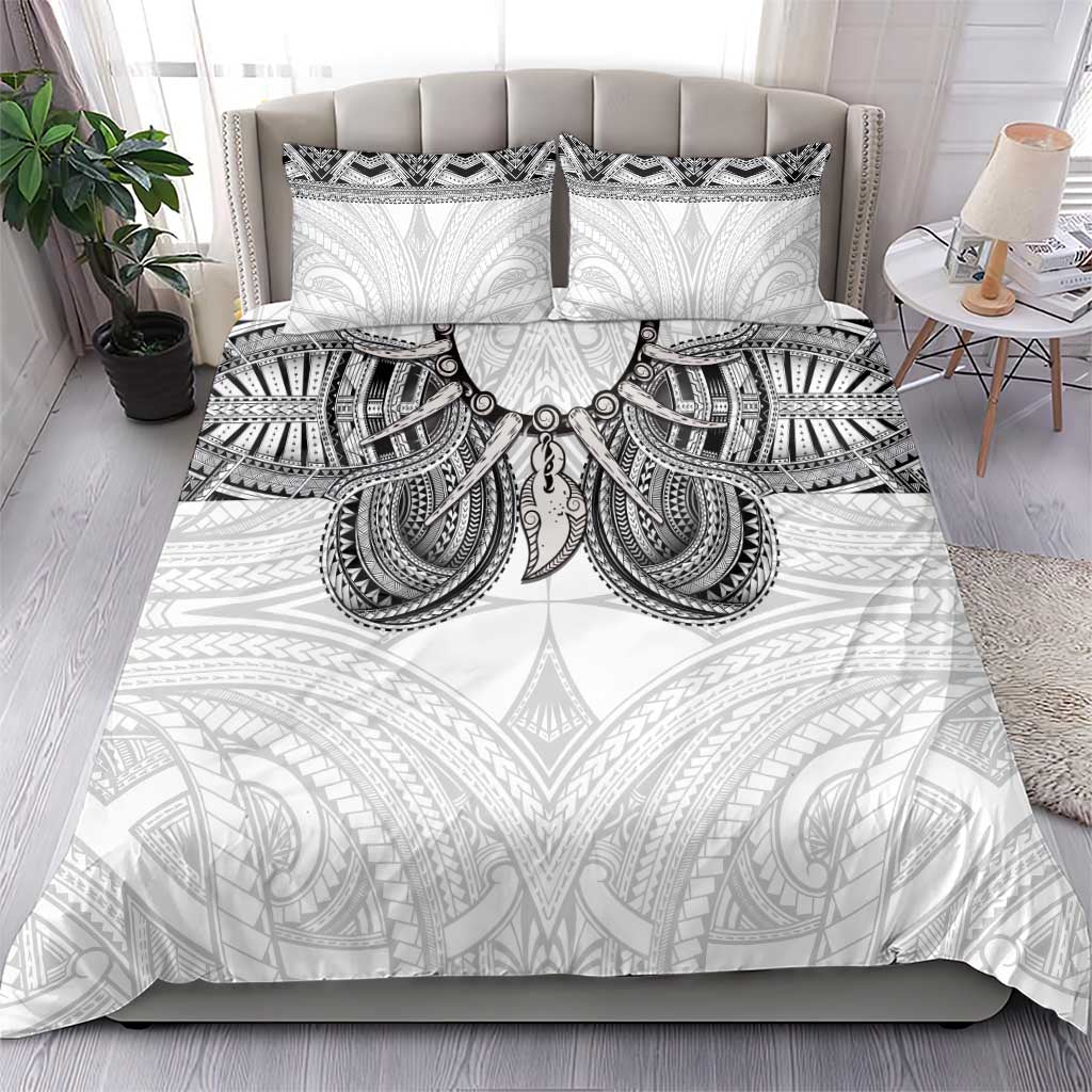 Samoan Traditional Art Tattoos Bedding Set Tatau Tribal Motifs with Ula Nifo White LT03 - Polynesian Pride