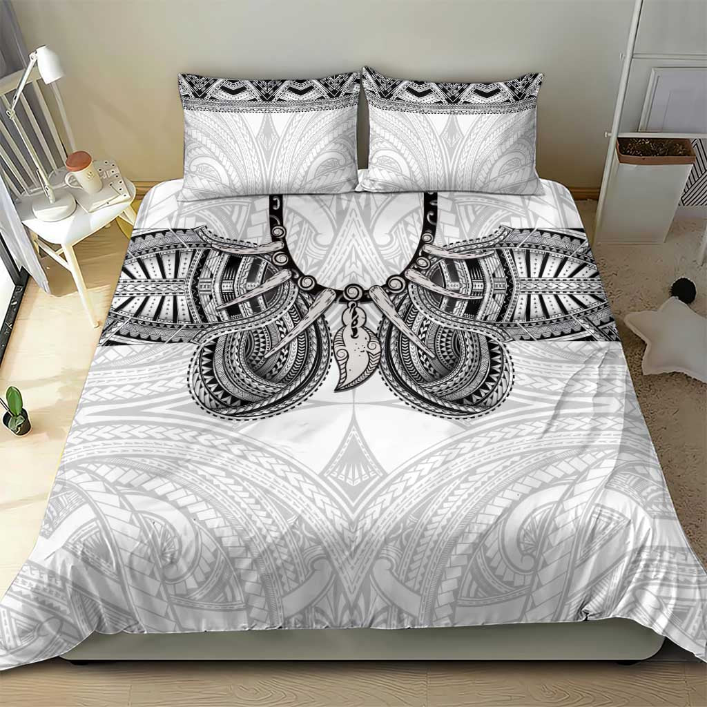 Samoan Traditional Art Tattoos Bedding Set Tatau Tribal Motifs with Ula Nifo White LT03 - Polynesian Pride