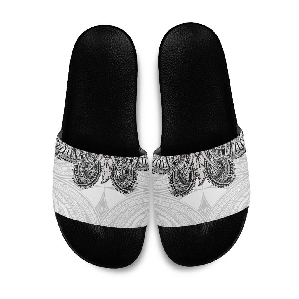 Samoan Traditional Art Tattoos Slide Sandals Tatau Tribal Motifs with Ula Nifo White LT03 White - Polynesian Pride