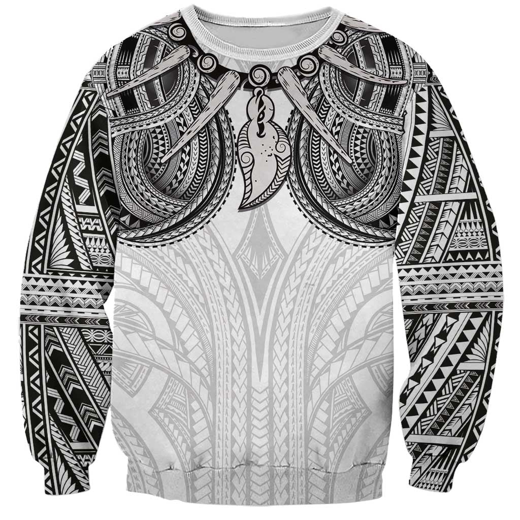 Samoan Traditional Art Tattoos Sweatshirt Tatau Tribal Motifs with Ula Nifo White LT03 Unisex White - Polynesian Pride