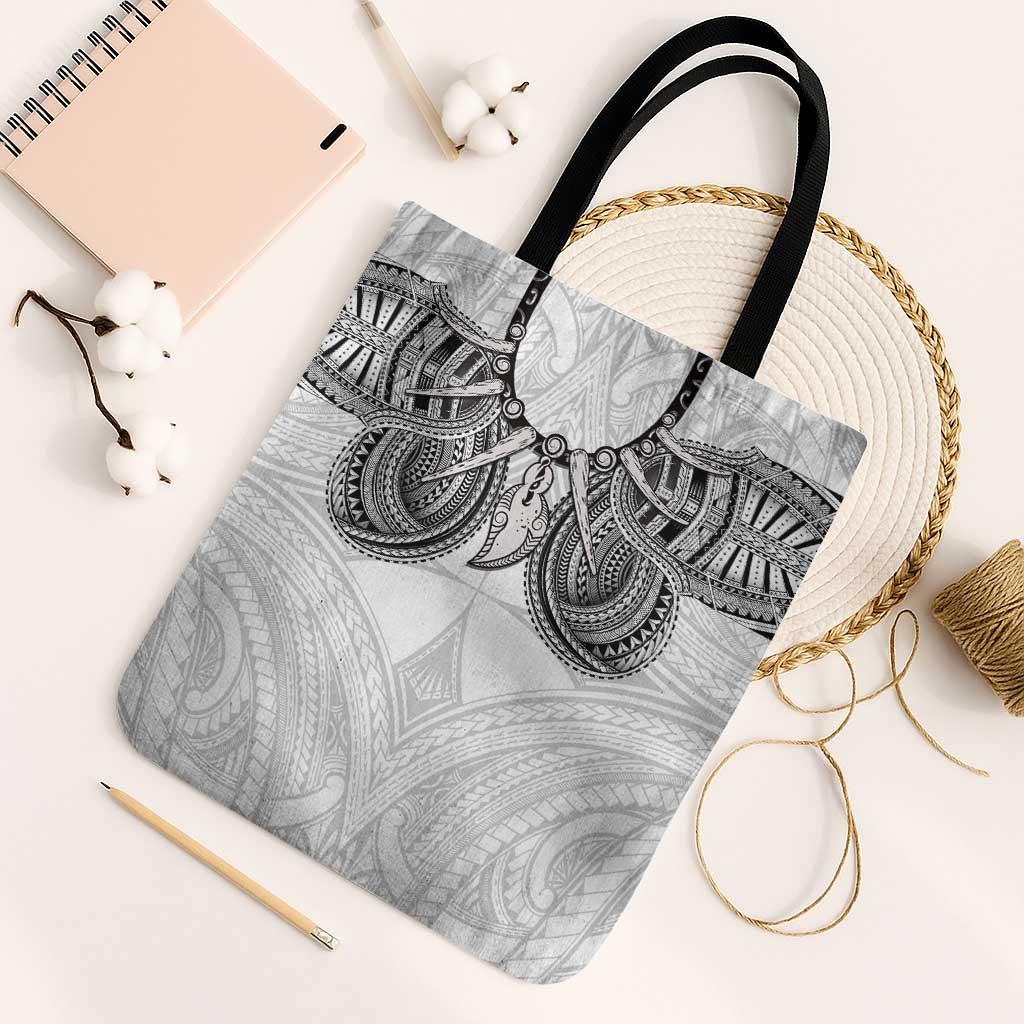 Samoan Traditional Art Tattoos Tote Bag Tatau Tribal Motifs with Ula Nifo White LT03 Black Strap One Size White - Polynesian Pride