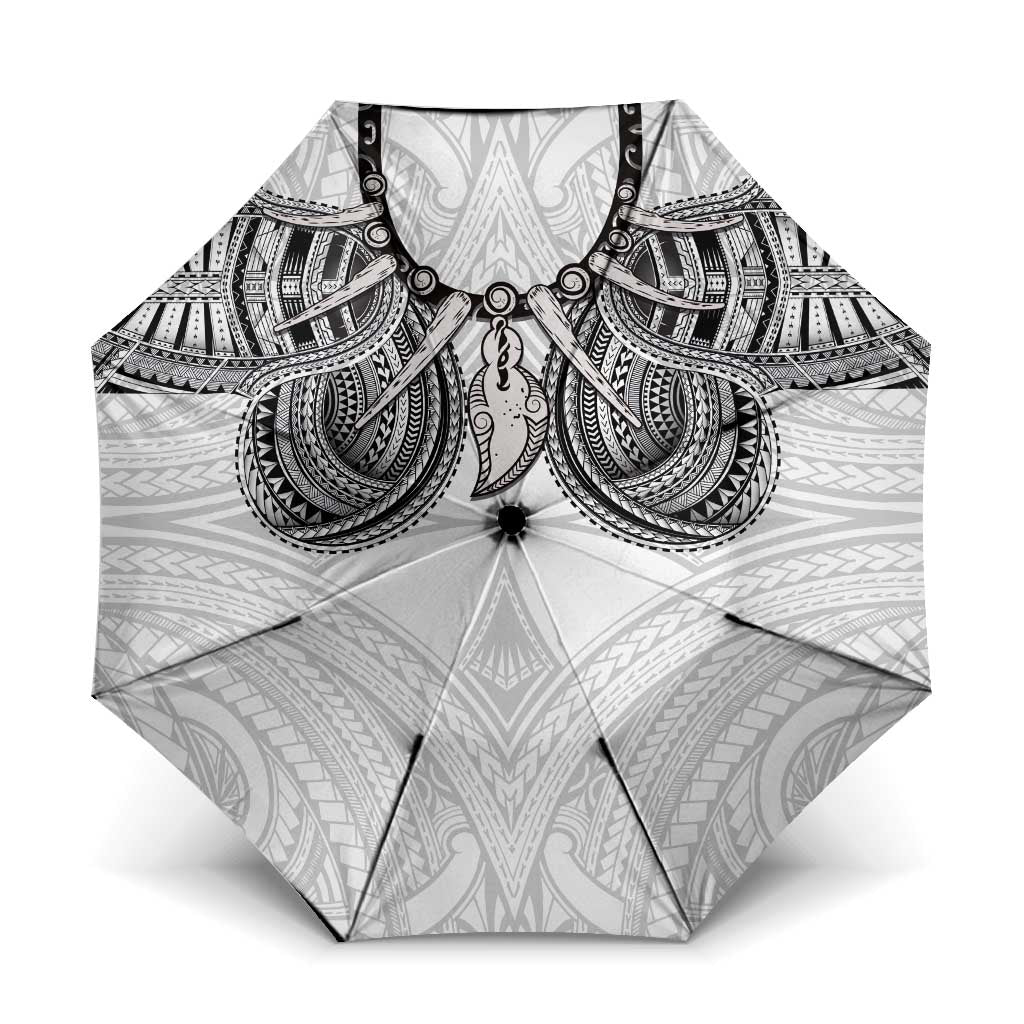 Samoan Traditional Art Tattoos Umbrella Tatau Tribal Motifs with Ula Nifo White LT03 One Size Folded 11.42 inch Opened Diameter 37.4 inch White - Polynesian Pride