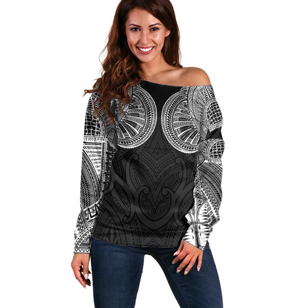 Samoan Traditional Art Tattoos Off Shoulder Sweater Tatau Roman Reigns Black Color LT03 Women Black - Polynesian Pride