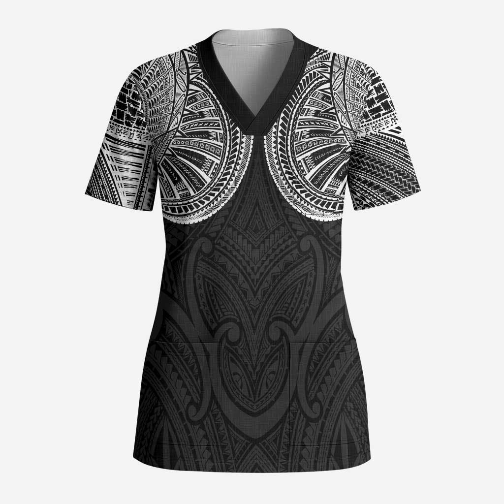 Samoan Traditional Art Tattoos Scrub Top Tatau Roman Reigns Black Color LT03 Adult Black - Polynesian Pride