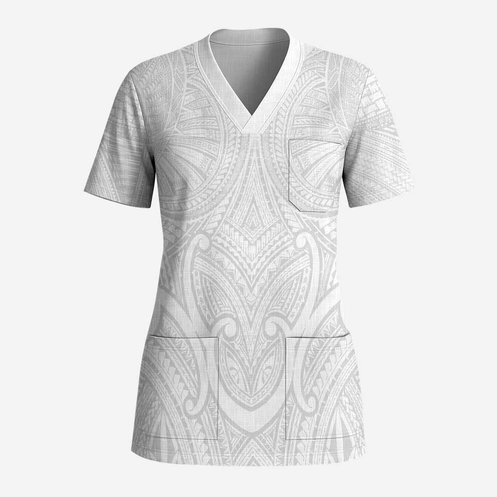 Samoan Traditional Art Tattoos Scrub Top Tatau Roman Reigns White Color LT03 Adult White - Polynesian Pride