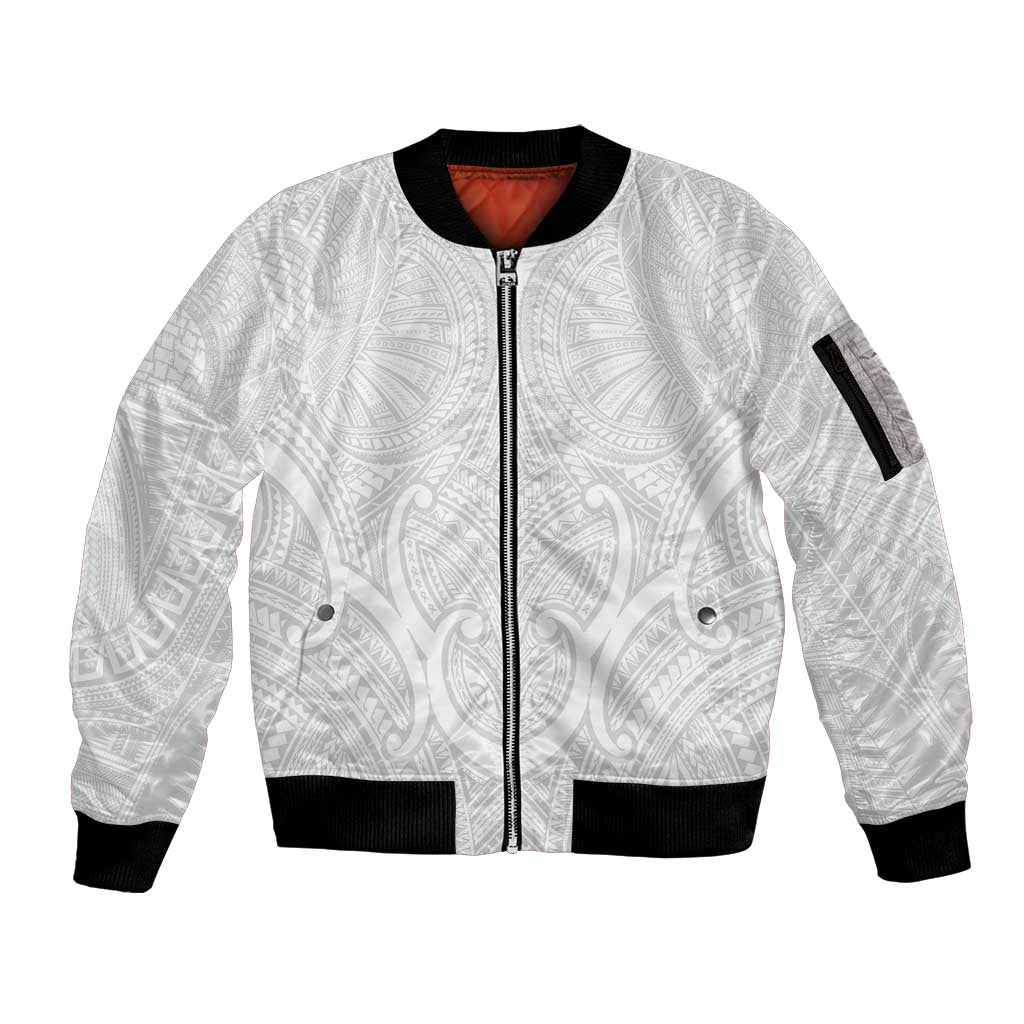 Samoan Traditional Art Tattoos Sleeve Zip Bomber Jacket Tatau Roman Reigns White Color LT03 Unisex White - Polynesian Pride