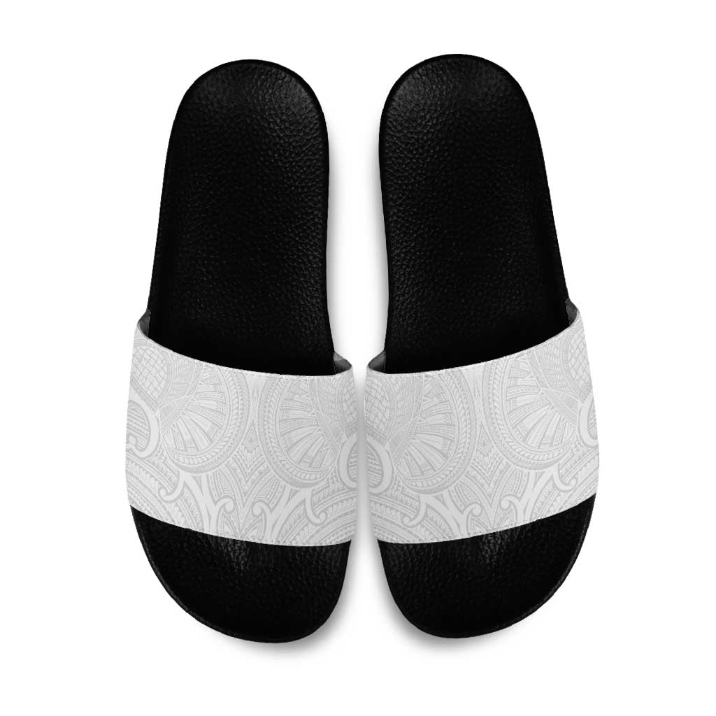 Samoan Traditional Art Tattoos Slide Sandals Tatau Roman Reigns White Color LT03 White - Polynesian Pride