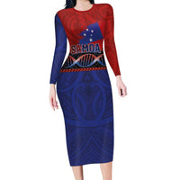Personalised Samoan DNA-Proud of Samoa Long Sleeve Bodycon Dress Polynesian Patterns LT03 Long Dress Multicolor - Polynesian Pride