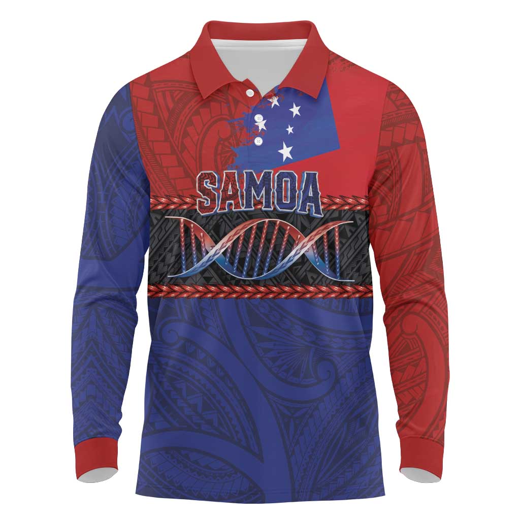 Personalised Samoan DNA-Proud of Samoa Long Sleeve Polo Shirt Polynesian Patterns LT03 Multicolor - Polynesian Pride