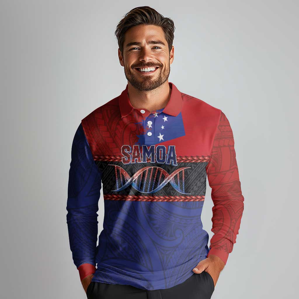 Personalised Samoan DNA-Proud of Samoa Long Sleeve Polo Shirt Polynesian Patterns LT03 - Polynesian Pride