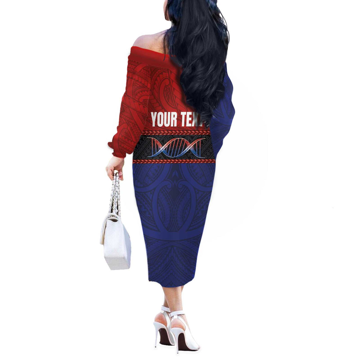 Personalised Samoan DNA-Proud of Samoa Off The Shoulder Long Sleeve Dress Polynesian Patterns LT03 - Polynesian Pride