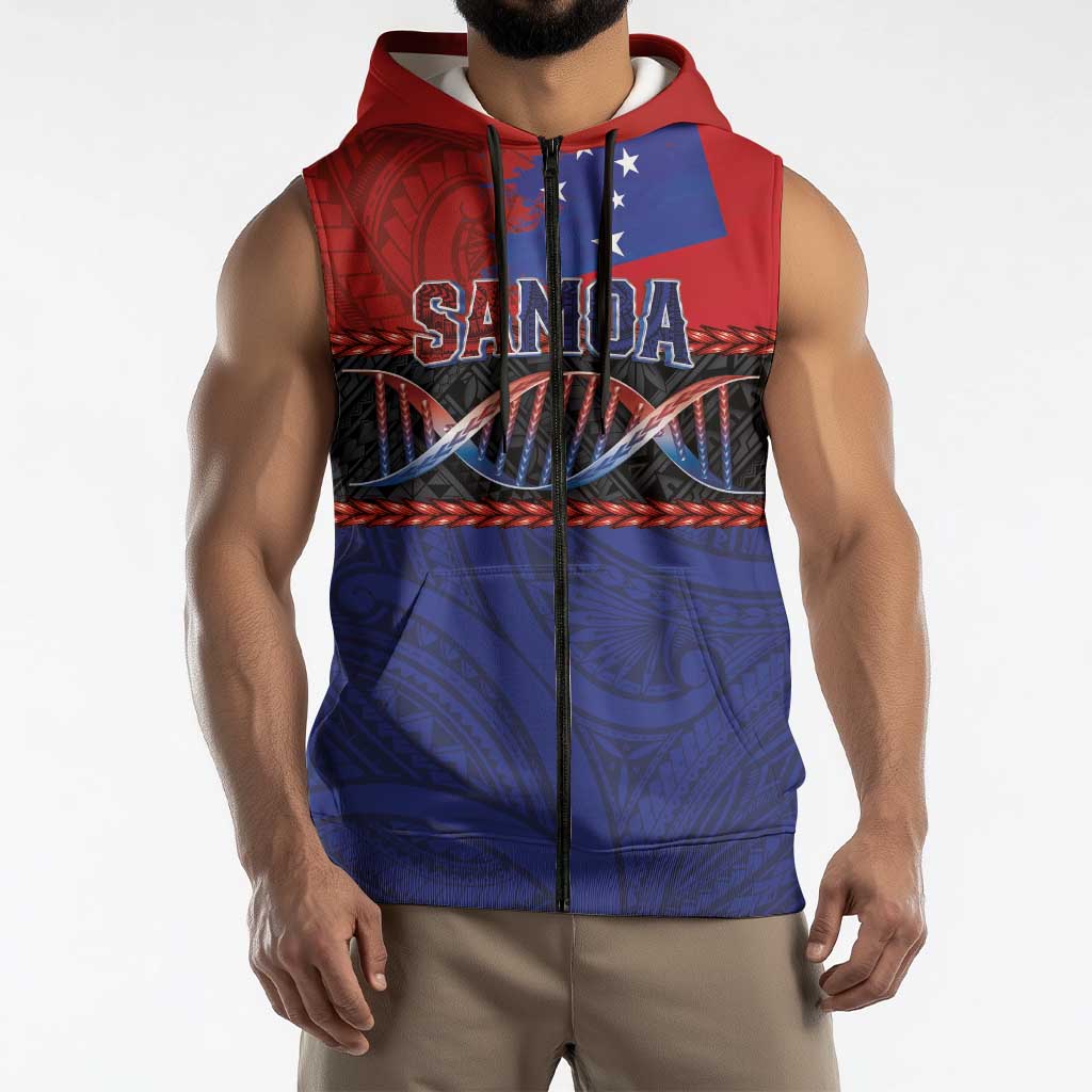 Personalised Samoan DNA-Proud of Samoa Sleeveless Zip Hoodie Polynesian Patterns LT03 - Polynesian Pride