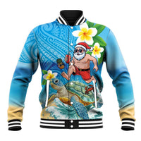 Polynesian Merry Christmas Baseball Jacket Funny Santa with Sea Turtle Beach Plumeria LT03 Unisex Multicolor - Polynesian Pride