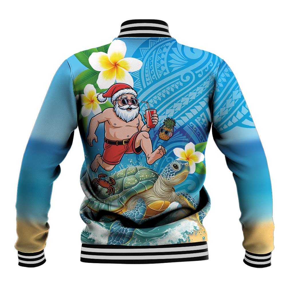 Polynesian Merry Christmas Baseball Jacket Funny Santa with Sea Turtle Beach Plumeria LT03 - Polynesian Pride