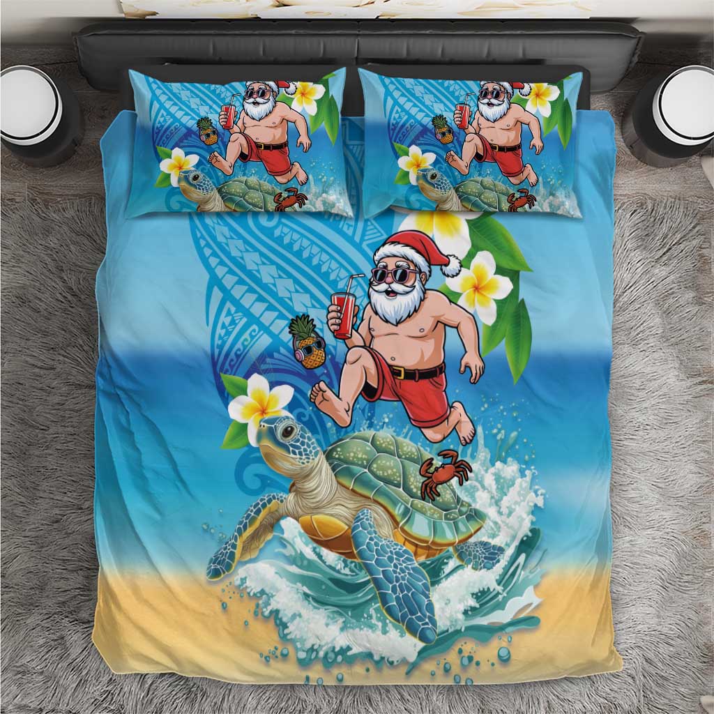 Polynesian Merry Christmas Bedding Set Funny Santa with Sea Turtle Beach Plumeria LT03 Multicolor - Polynesian Pride