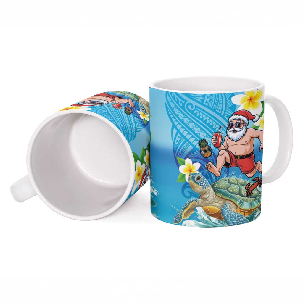 Polynesian Merry Christmas Ceramic Mug Funny Santa with Sea Turtle Beach Plumeria LT03 - Polynesian Pride
