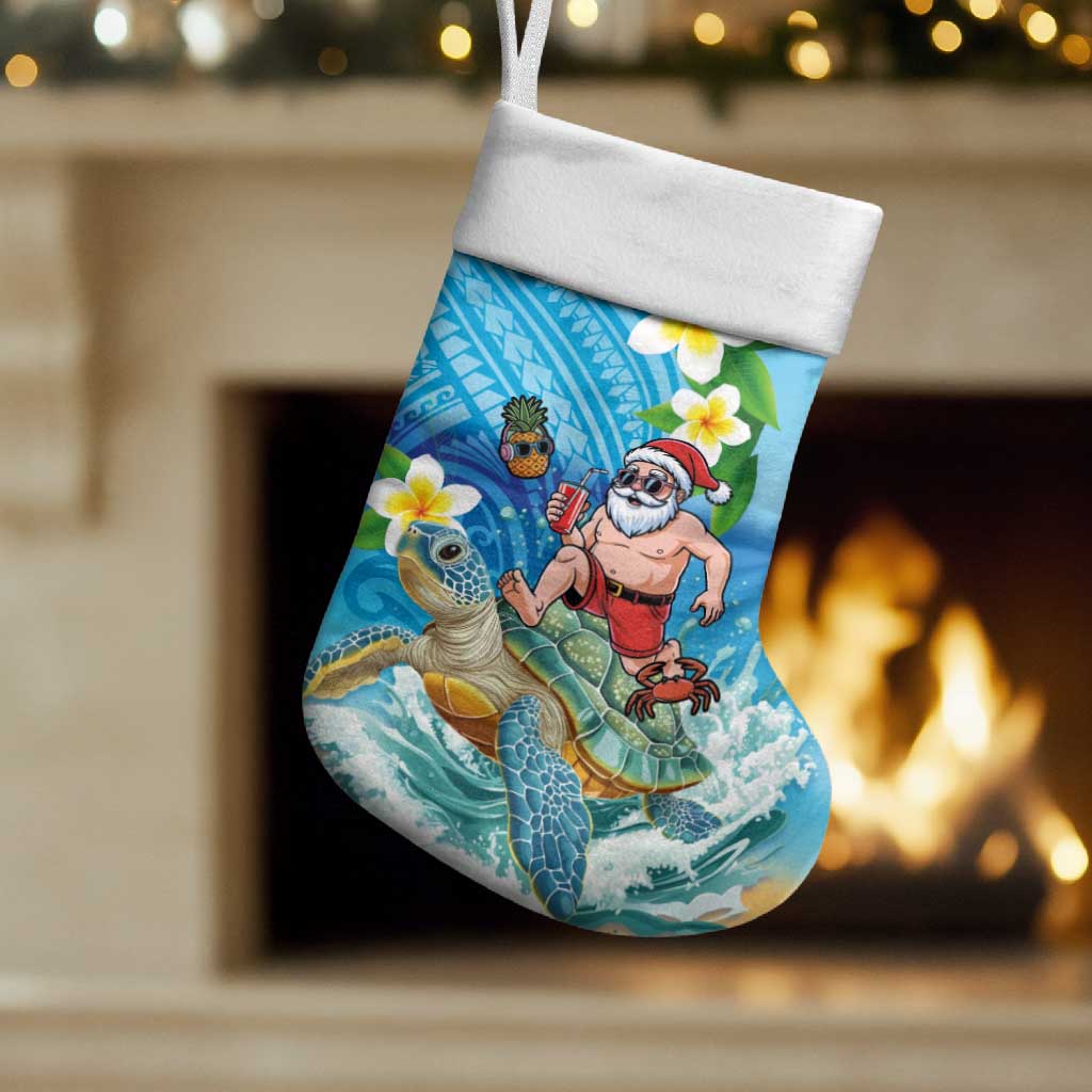 Polynesian Merry Christmas Stocking Funny Santa with Sea Turtle on Beach and Plumeria LT03 Set of 2 Multicolor - Polynesian Pride