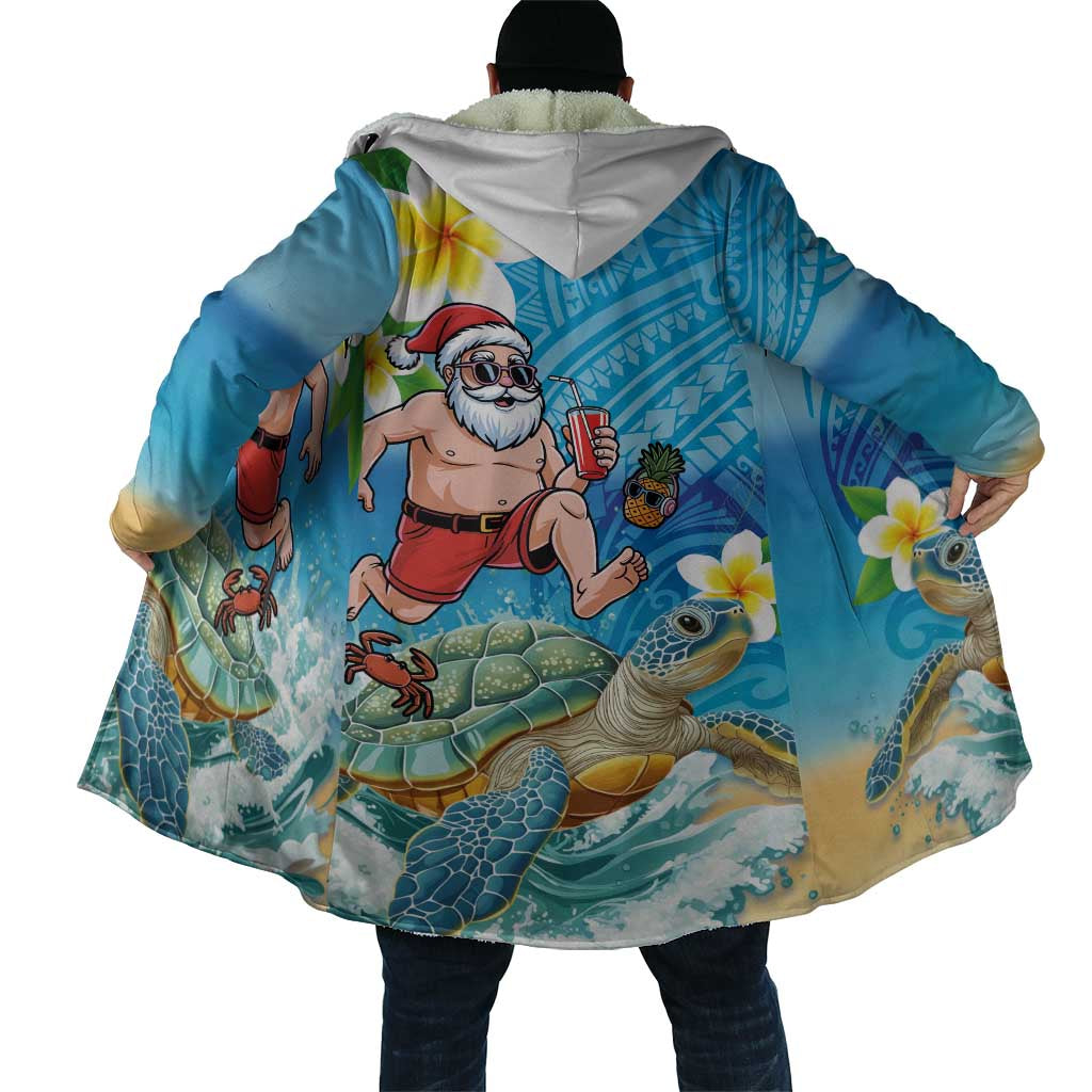 Polynesian Merry Christmas Cloak Funny Santa with Sea Turtle Beach Plumeria LT03 - Polynesian Pride