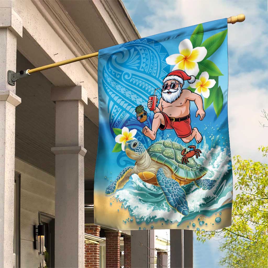 Polynesian Merry Christmas Garden Flag Funny Santa with Sea Turtle Beach Plumeria LT03 House Flag Multicolor - Polynesian Pride