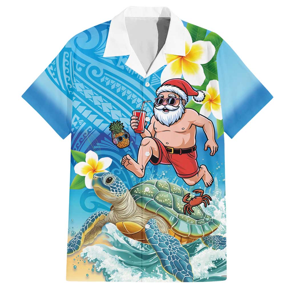 Polynesian Merry Christmas Hawaiian Shirt Funny Santa with Sea Turtle Beach Plumeria LT03 Multicolor - Polynesian Pride