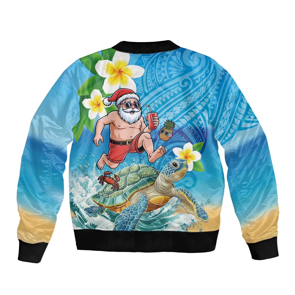 Polynesian Merry Christmas Sleeve Zip Bomber Jacket Funny Santa with Sea Turtle Beach Plumeria LT03 - Polynesian Pride