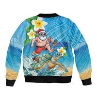 Polynesian Merry Christmas Sleeve Zip Bomber Jacket Funny Santa with Sea Turtle Beach Plumeria LT03 - Polynesian Pride