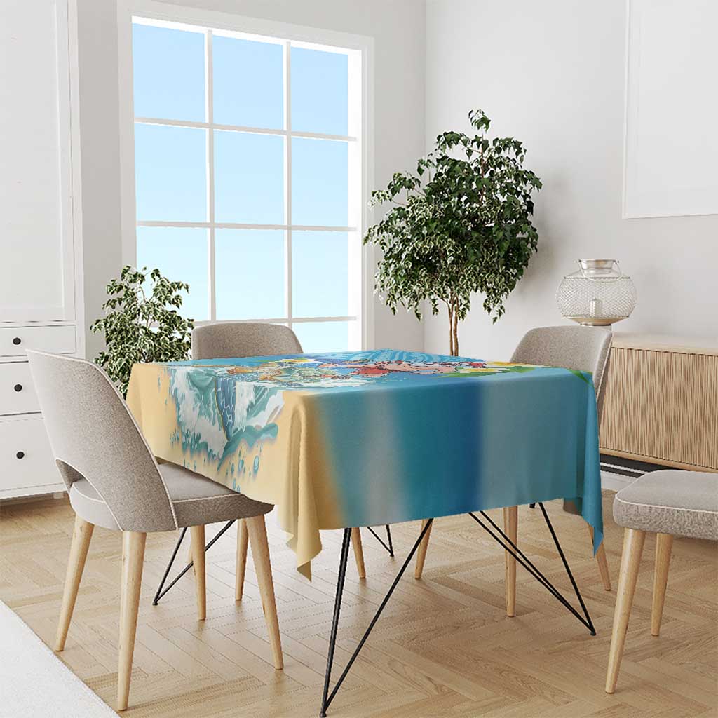 Polynesian Merry Christmas Tablecloth Funny Santa with Sea Turtle Beach Plumeria LT03 - Polynesian Pride