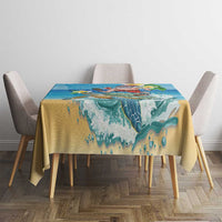 Polynesian Merry Christmas Tablecloth Funny Santa with Sea Turtle Beach Plumeria LT03 - Polynesian Pride