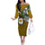 Hawaii James Campbell High School Family Matching Off Shoulder Long Sleeve Dress and Hawaiian Shirt Kakau Pattern Gold Color Version LT03 Mom's Dress Gold - Polynesian Pride