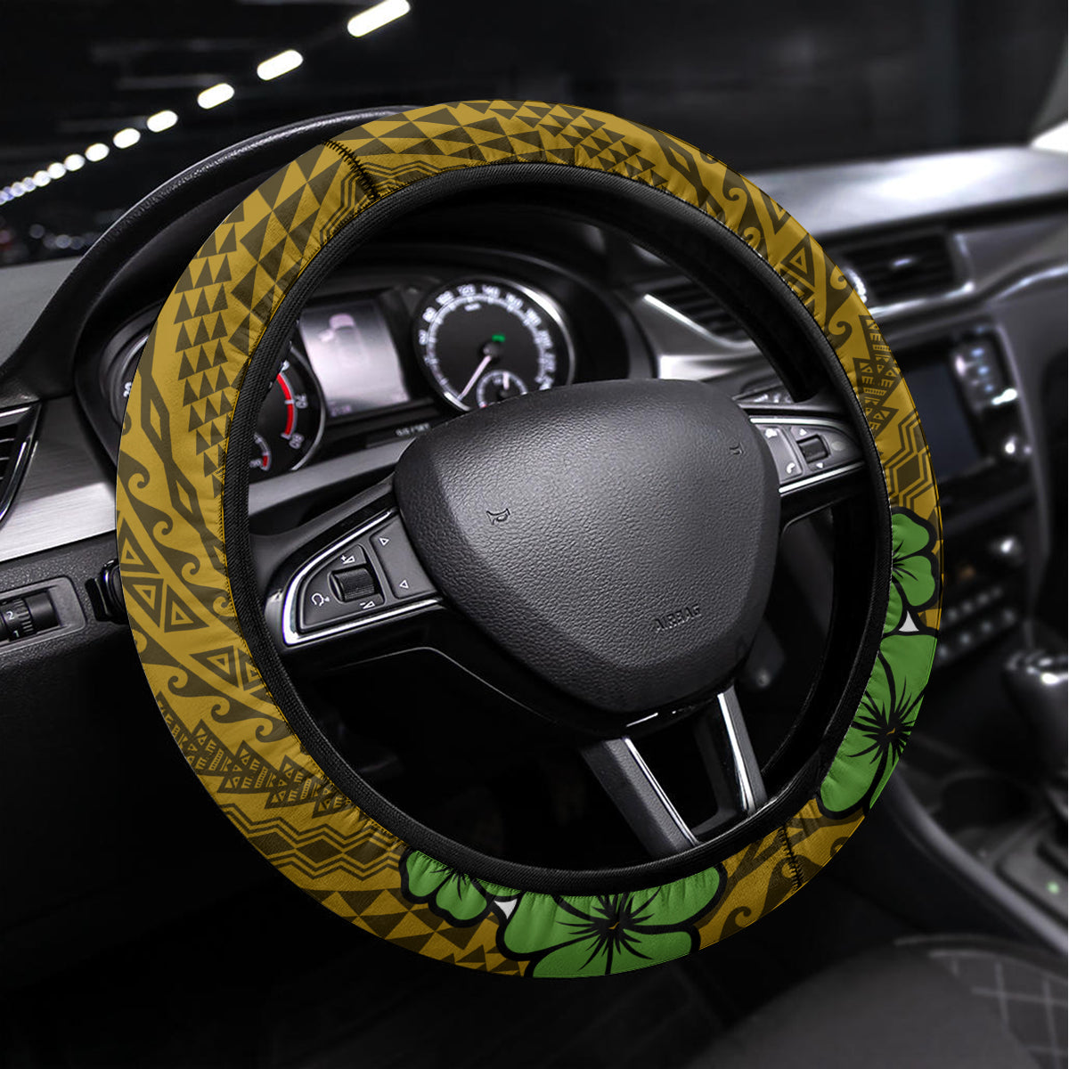 Hawaii James Campbell High School Steering Wheel Cover Kakau Pattern Gold Color Version