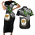 Hawaii James Campbell High School Couples Matching Short Sleeve Bodycon Dress and Hawaiian Shirt Kakau Pattern Black Version LT03 Black - Polynesian Pride