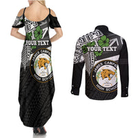 Hawaii James Campbell High School Couples Matching Summer Maxi Dress and Long Sleeve Button Shirt Kakau Pattern Black Version LT03 - Polynesian Pride