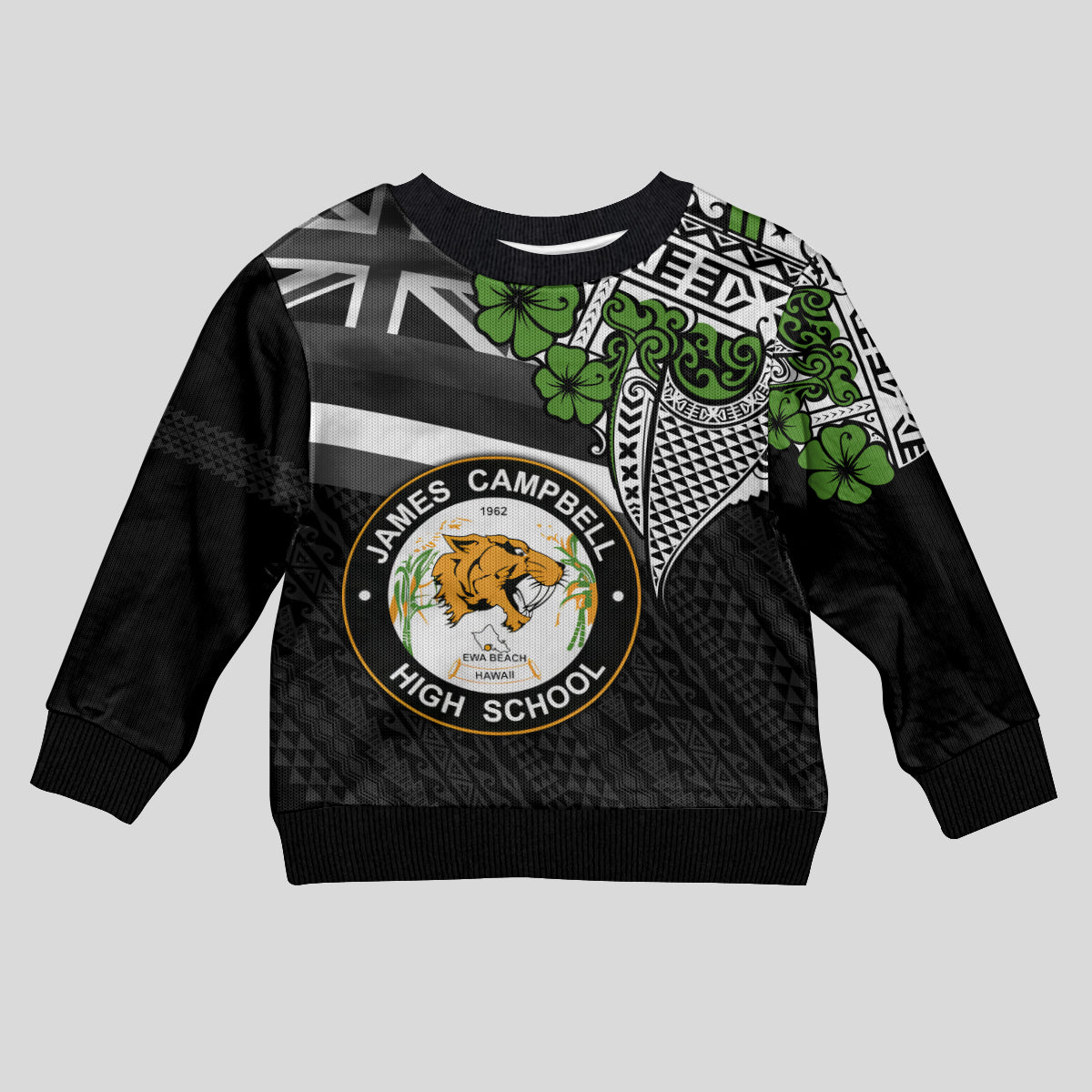 Hawaii James Campbell High School Kid Ugly Christmas Sweater Kakau Pattern Black Version LT03 Kid Black - Polynesian Pride