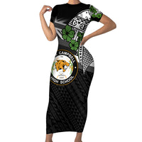 Hawaii James Campbell High School Short Sleeve Bodycon Dress Kakau Pattern Black Version LT03 Long Dress Black - Polynesian Pride