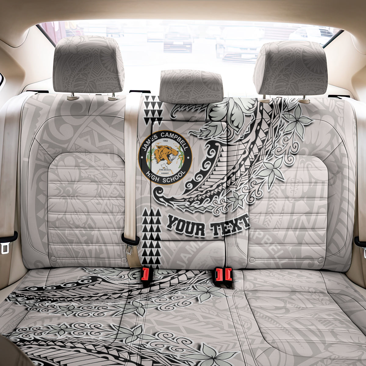 Custom Hawaii James Campbell High School Back Car Seat Cover Tribal Kakau Pattern LT03 - Polynesian Pride