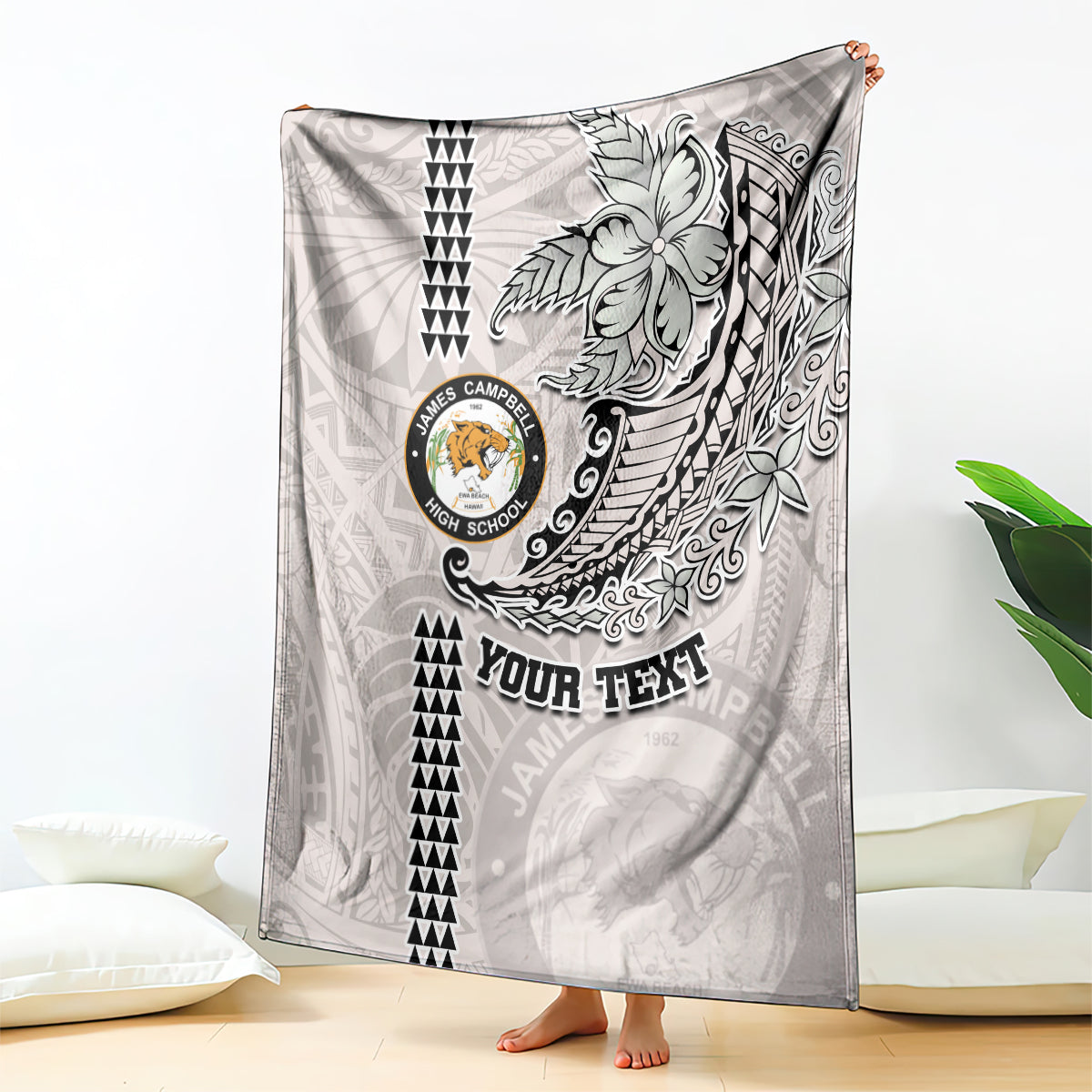 Custom Hawaii James Campbell High School Blanket Tribal Kakau Pattern LT03 White - Polynesian Pride