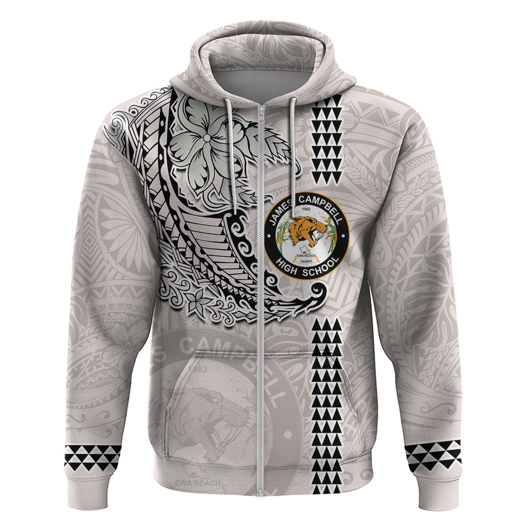 Custom Hawaii James Campbell High School Hoodie Tribal Kakau Pattern LT03 Zip Hoodie White - Polynesian Pride