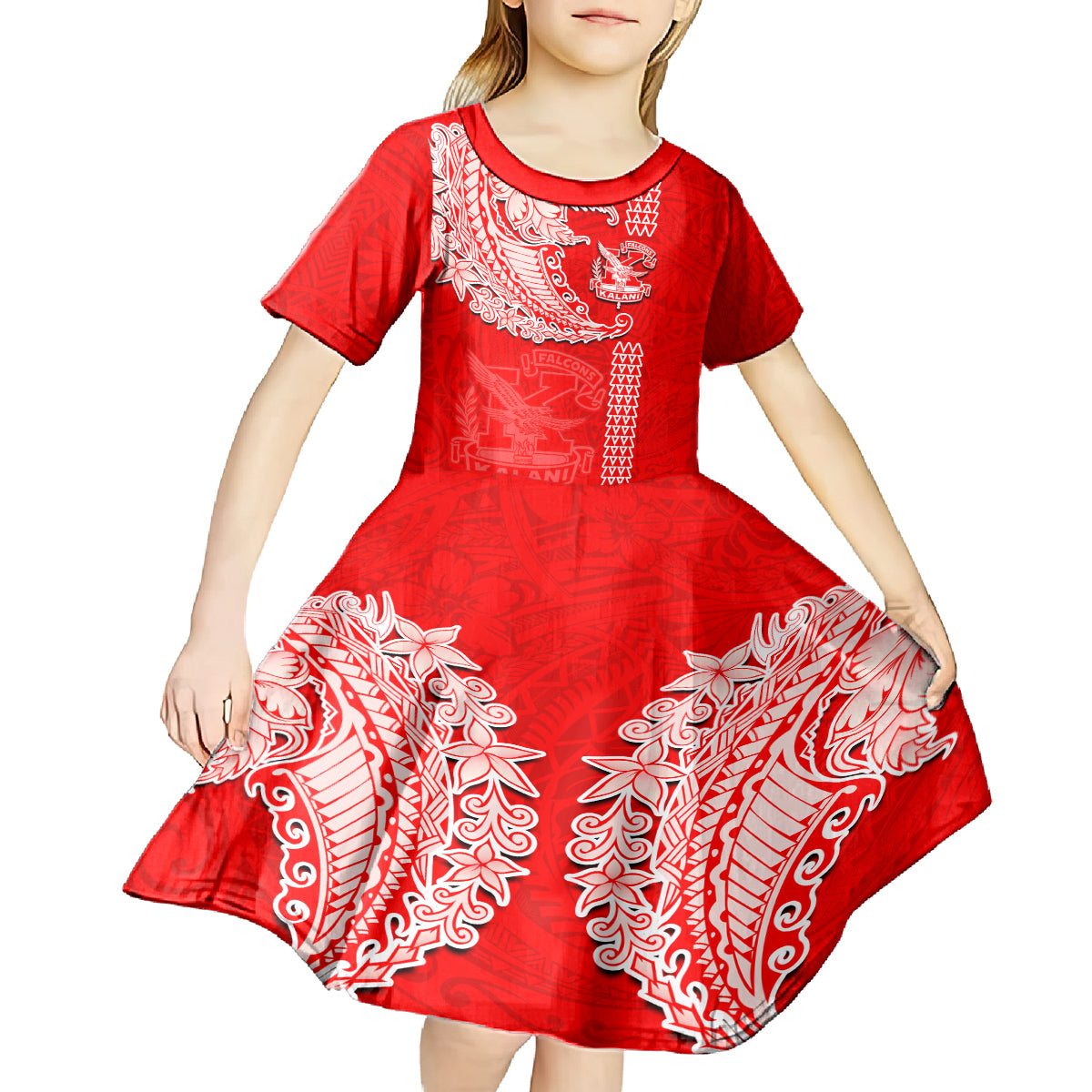Hawaii Kalani High School Kid Short Sleeve Dress Tribal Kakau Pattern LT03 - Polynesian Pride