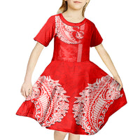 Hawaii Kalani High School Kid Short Sleeve Dress Tribal Kakau Pattern LT03 - Polynesian Pride